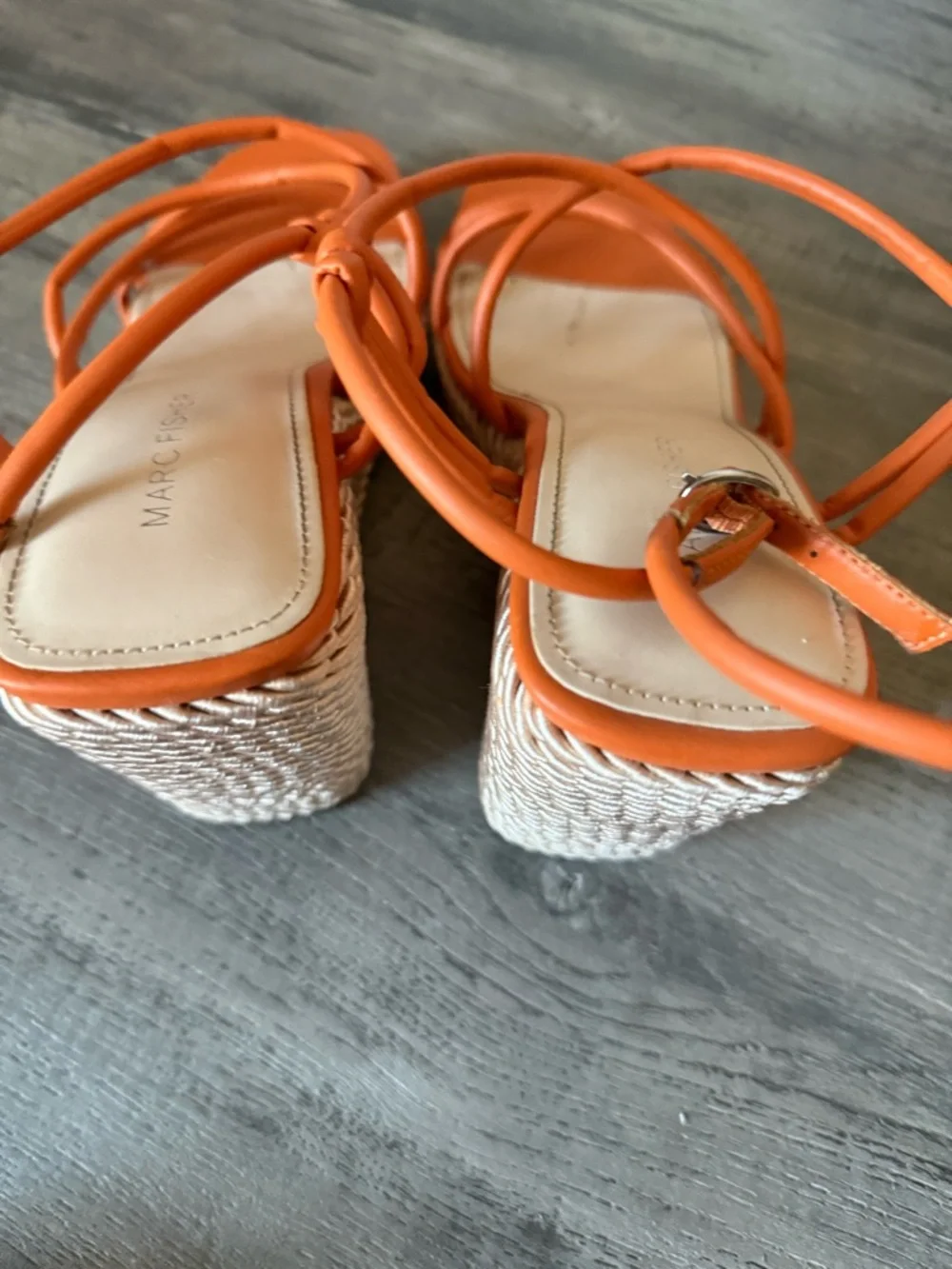 Marc Fisher Zeki Orange Strappy Rope Wedge Sandals